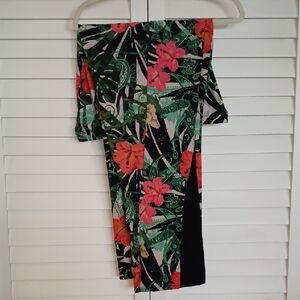 1X Petite Attitudes by Renee Petite Como Jersey Printed Godet Pants Tropical